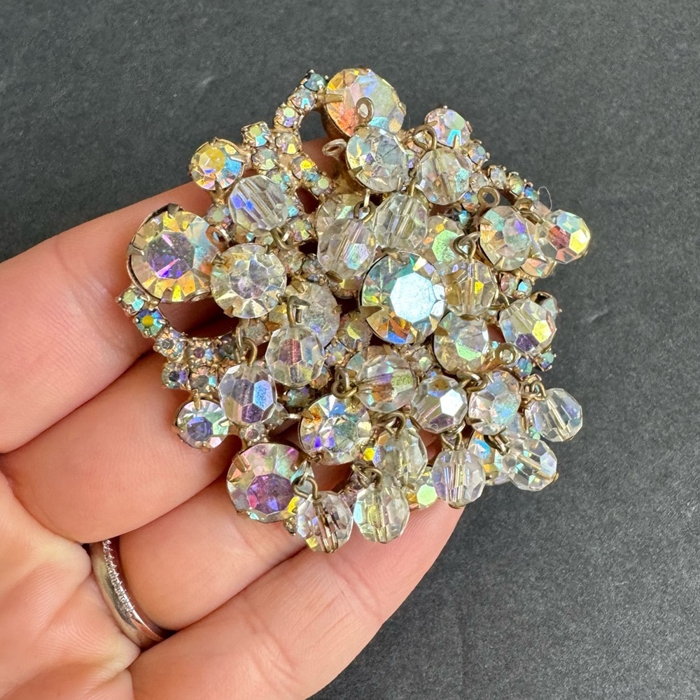 Vintage Juliana Cha Cha Brooch Aurora Borealis Crystal Rhinestone Pin Iridescent - Picture 7 of 12